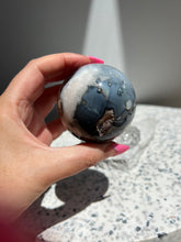 Load image into Gallery viewer, Black Flower Agate &amp; Pink Amethyst Sphere
