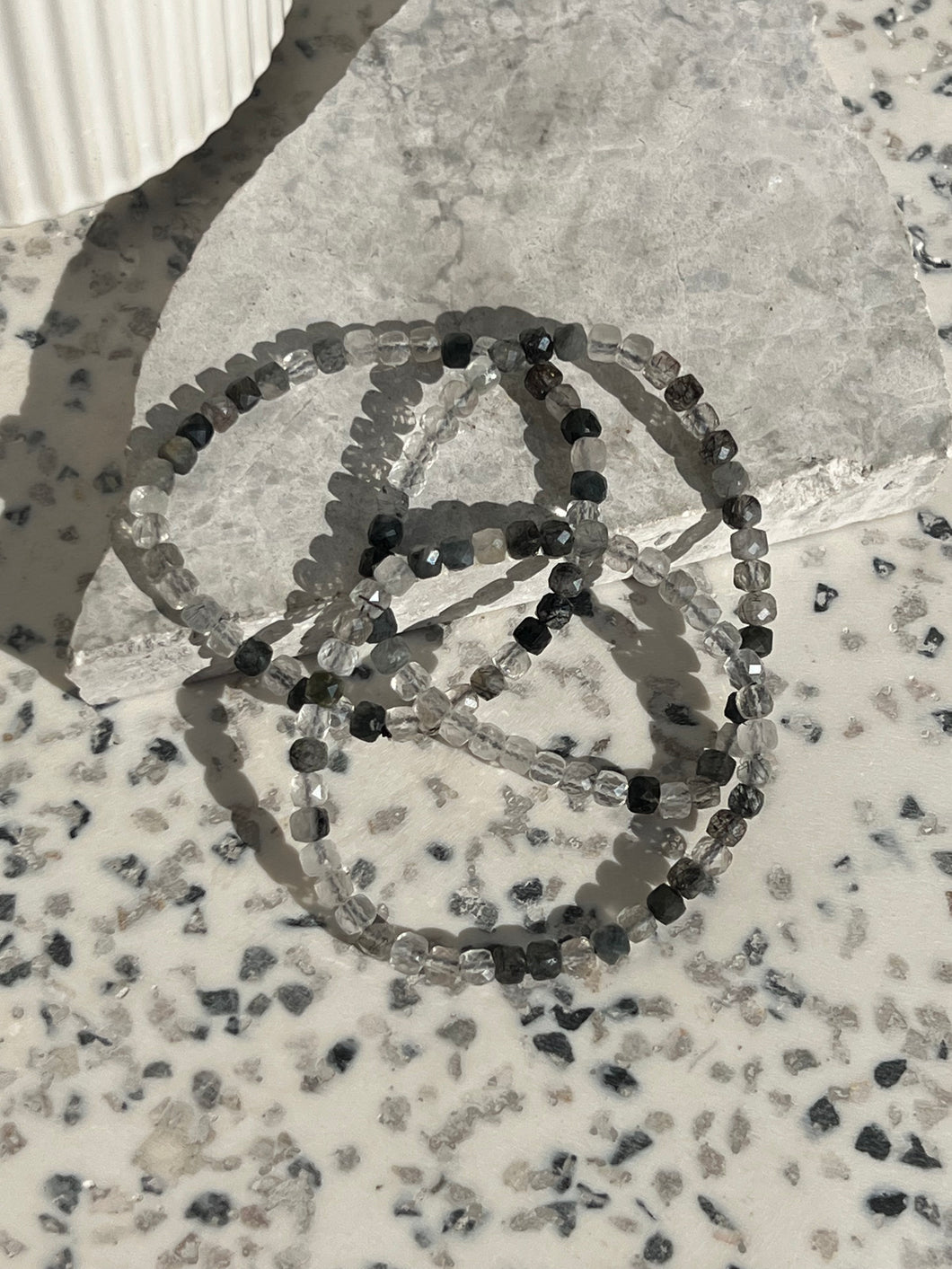 Black Tourmaline in Quartz High Grade Faceted Bracelet