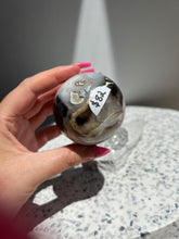 Load image into Gallery viewer, Black Flower Agate &amp; Pink Amethyst Sphere
