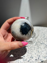 Load image into Gallery viewer, Black Flower Agate &amp; Pink Amethyst Sphere
