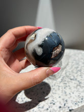 Load image into Gallery viewer, Black Flower Agate &amp; Pink Amethyst Sphere
