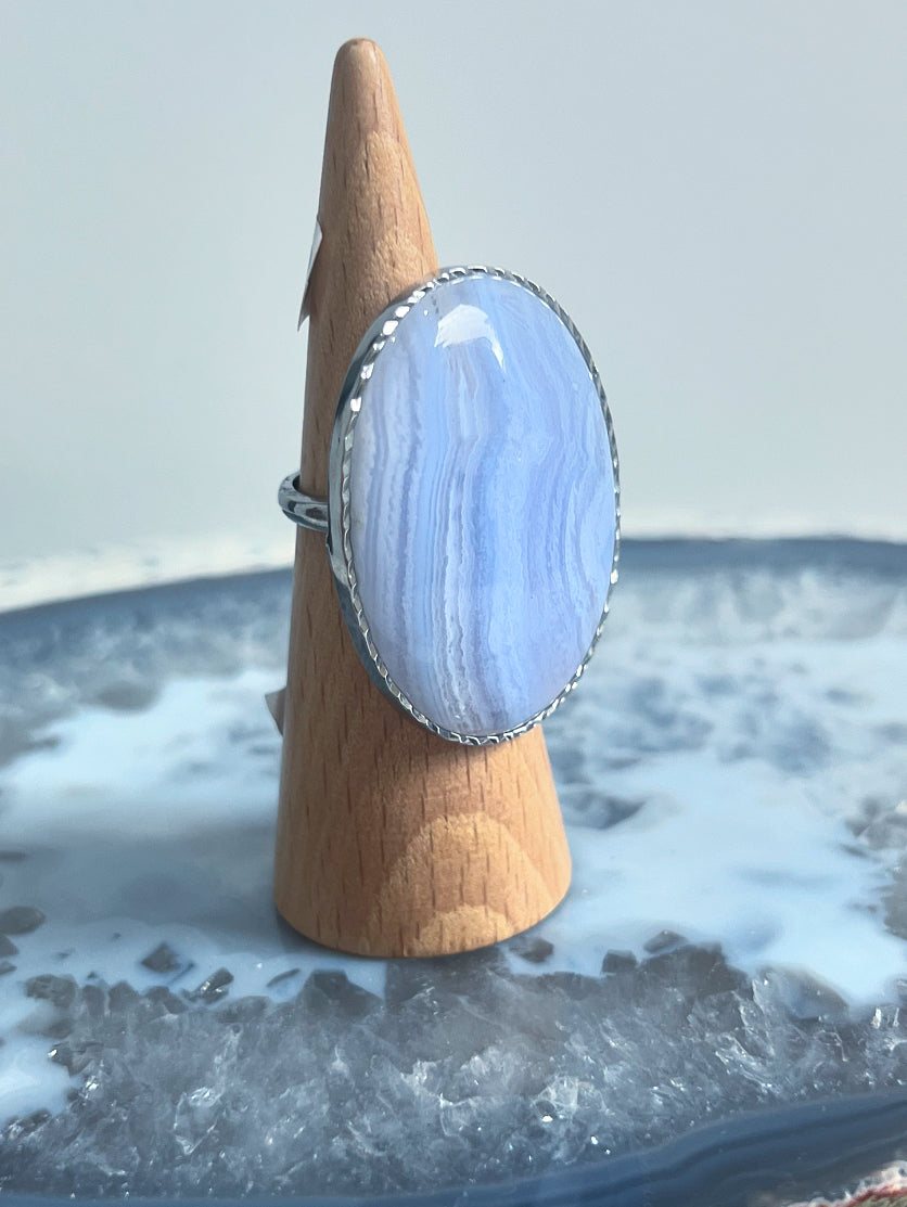 Blue Lace Agate Sterling Silver Adjustable Ring