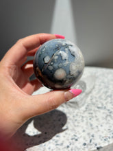 Load image into Gallery viewer, Black Flower Agate &amp; Pink Amethyst Sphere
