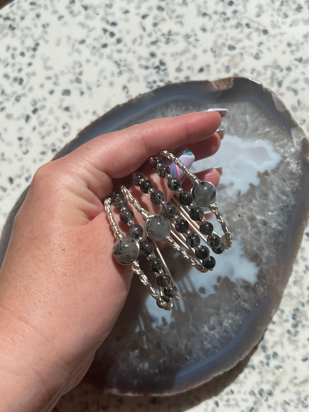 Tourmaline in Quartz Sterling Silver Wrap Bracelet