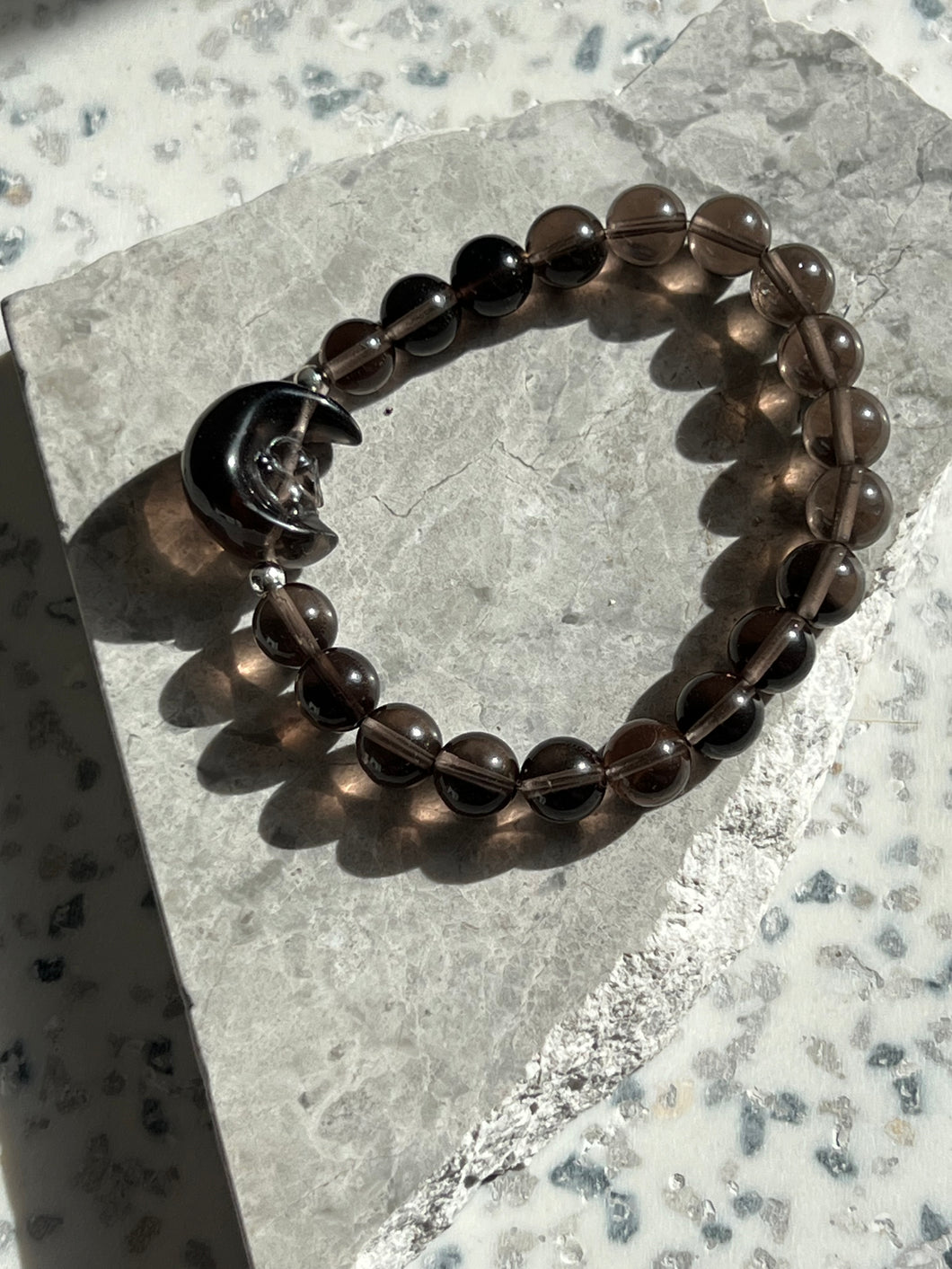 Smokey Quartz Moon 8mm Bracelet
