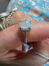 Load image into Gallery viewer, Rainbow Moonstone Silver Banded Ring
