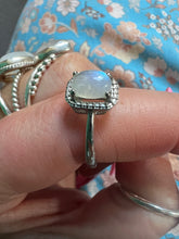 Load image into Gallery viewer, Rainbow Moonstone Silver Banded Ring
